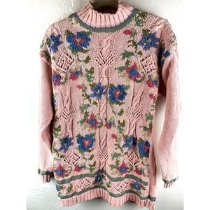Vintage Casual Corner Sweater Mock Neck Knit Size S Cottage Core 90s Pink Flower